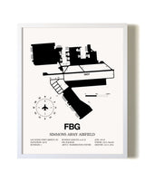 Simmons Army Airfield airport map poster in oak frame