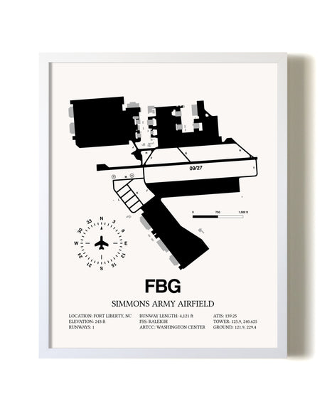 Simmons Army Airfield airport map poster in oak frame