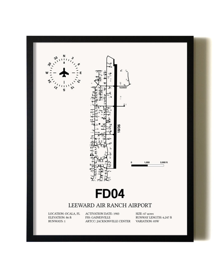 Framed Leeward Air Ranch Airport wall art poster in black frame