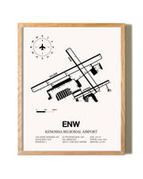 Kenosha Regional Airport framed print in natural wood frame