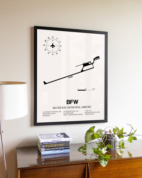 Silver Bay Municipal Airport aviation wall décor in black wood frame