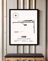 Van Wert County Airport framed poster displayed in an airplane hangar