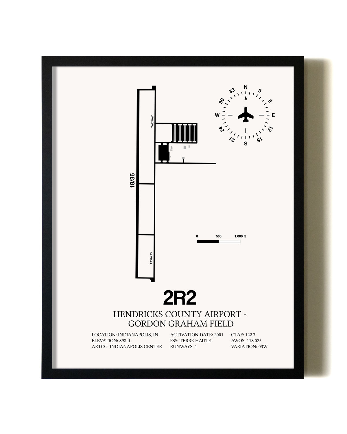 Framed Hendricks County Airport-Gordon Graham Field wall art poster in black frame