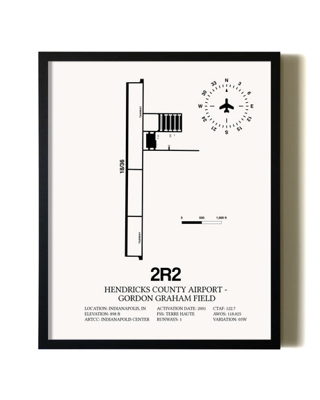 Framed Hendricks County Airport-Gordon Graham Field wall art poster in black frame