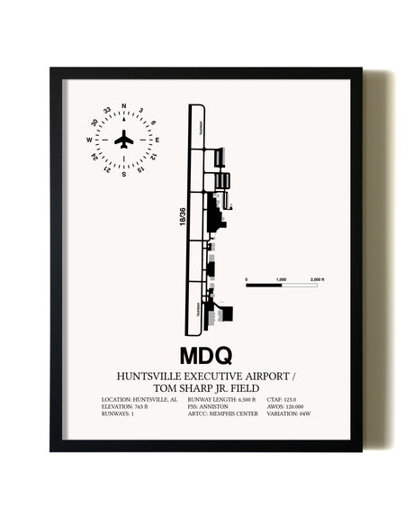 Framed Huntsville Executive Airport / Tom Sharp Jr. Field wall art poster in black frame