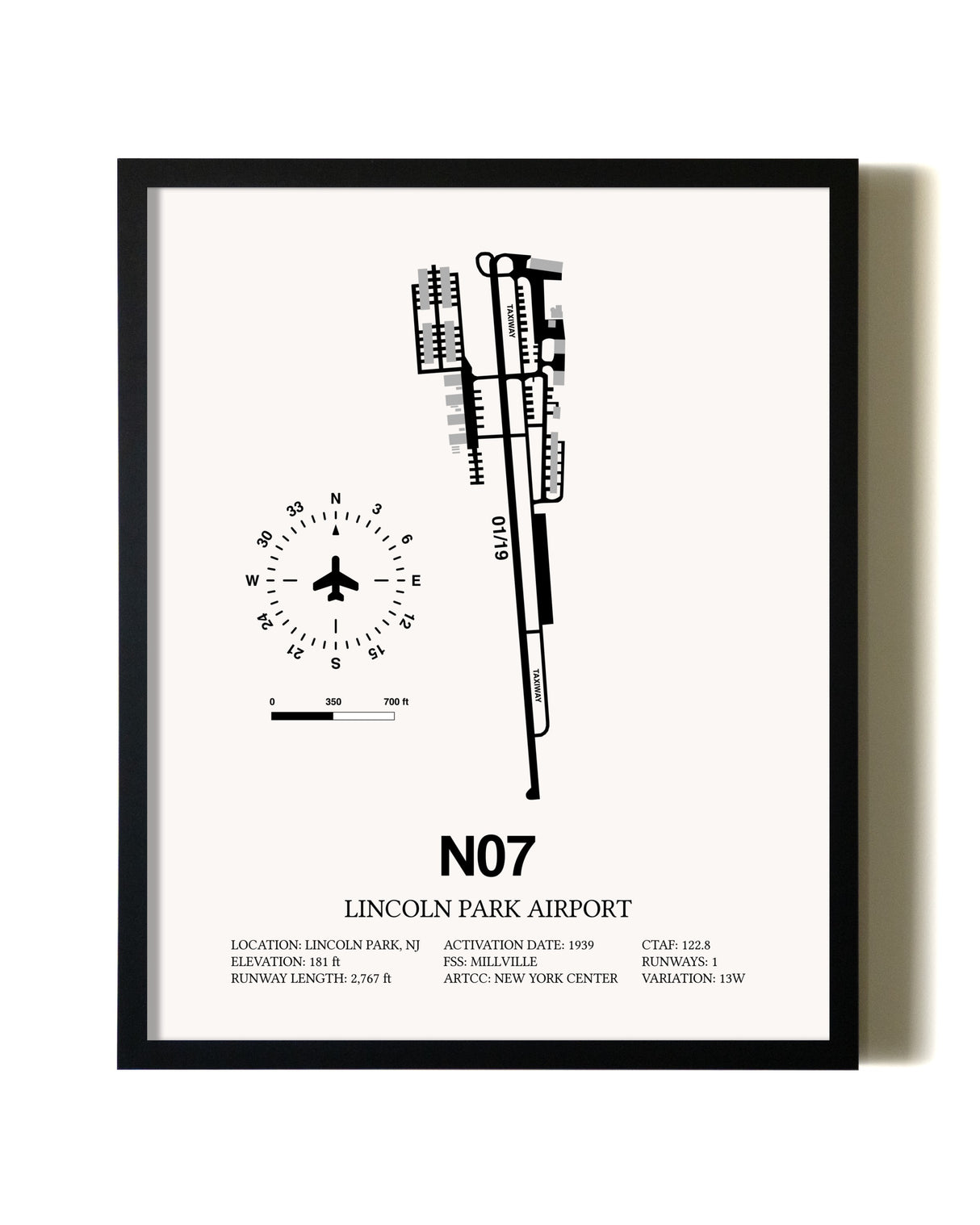 Framed Lincoln Park Airport wall art poster in black frame