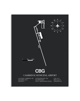 Gray Framed Cambridge Municipal Airport layout wall art poster