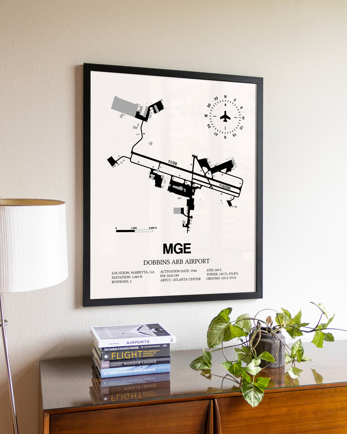 Dobbins ARB Airport aviation wall décor in black wood frame