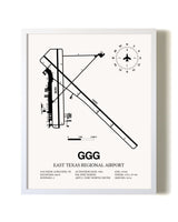 East Texas Regional Airport airport map poster in oak frame