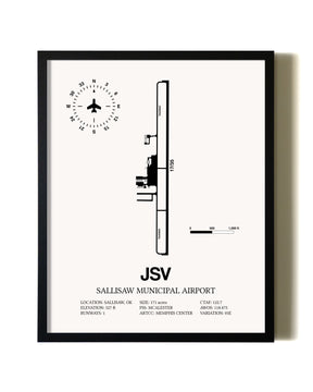 Framed Sallisaw Municipal Airport wall art poster in black frame