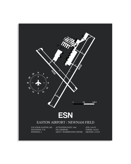 Gray Framed Easton Airport / Newnam Field layout wall art poster