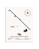 Gray Perry County Municipal Airport framed poster displayed in an airplane hangar
