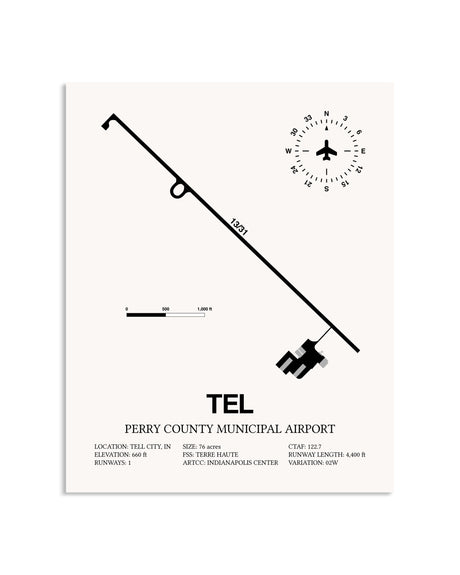 Gray Perry County Municipal Airport framed poster displayed in an airplane hangar