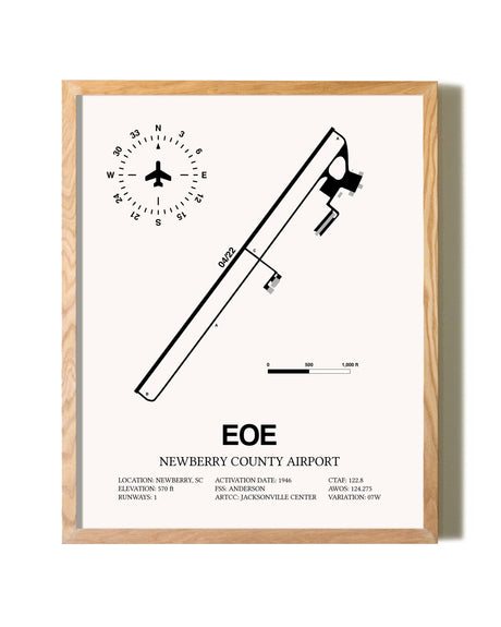 Newberry County Airport framed print in natural wood frame