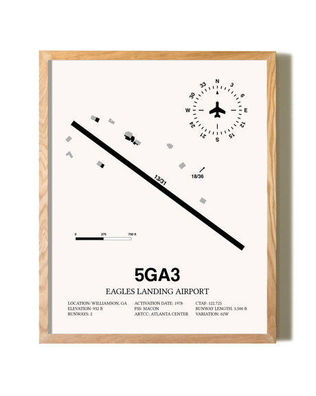 Eagles Landing Airport framed print in natural wood frame
