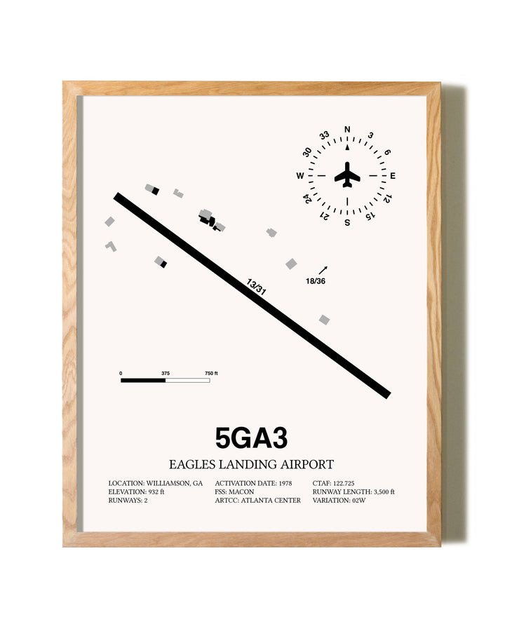 Eagles Landing Airport framed print in natural wood frame