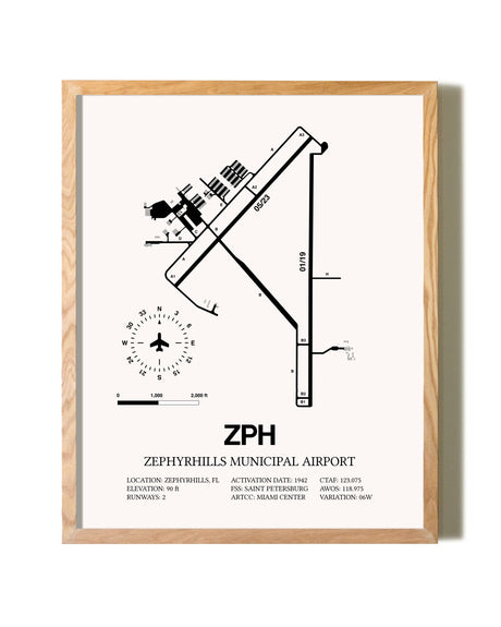 Zephyrhills Municipal Airport framed print in natural wood frame