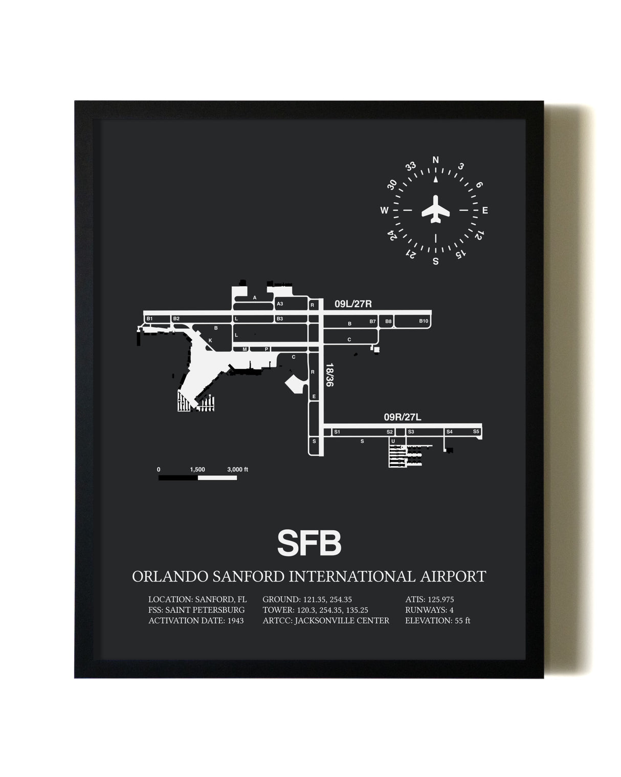 Unframed Orlando Sanford International Airport map print poster
