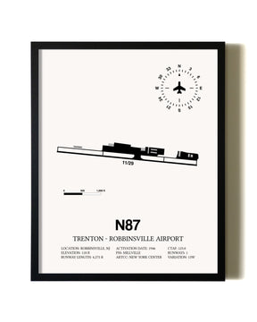 Framed Trenton-Robbinsville Airport wall art poster in black frame