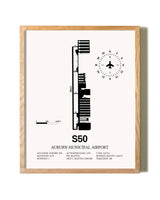 Auburn Municipal Airport framed print in natural wood frame