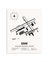 Gray Kenosha Regional Airport framed poster displayed in an airplane hangar