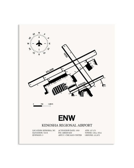 Gray Kenosha Regional Airport framed poster displayed in an airplane hangar