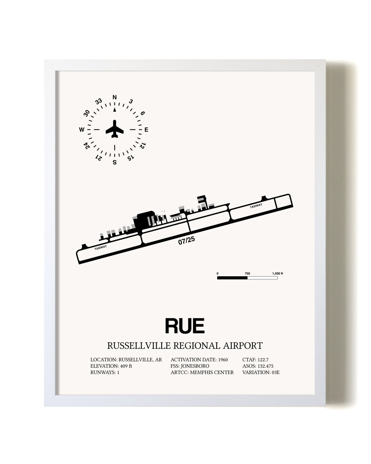 Russellville Regional Airport airport map poster in oak frame