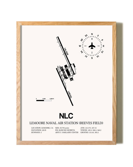 Lemoore Naval Air Station (Reeves Field) framed print in natural wood frame