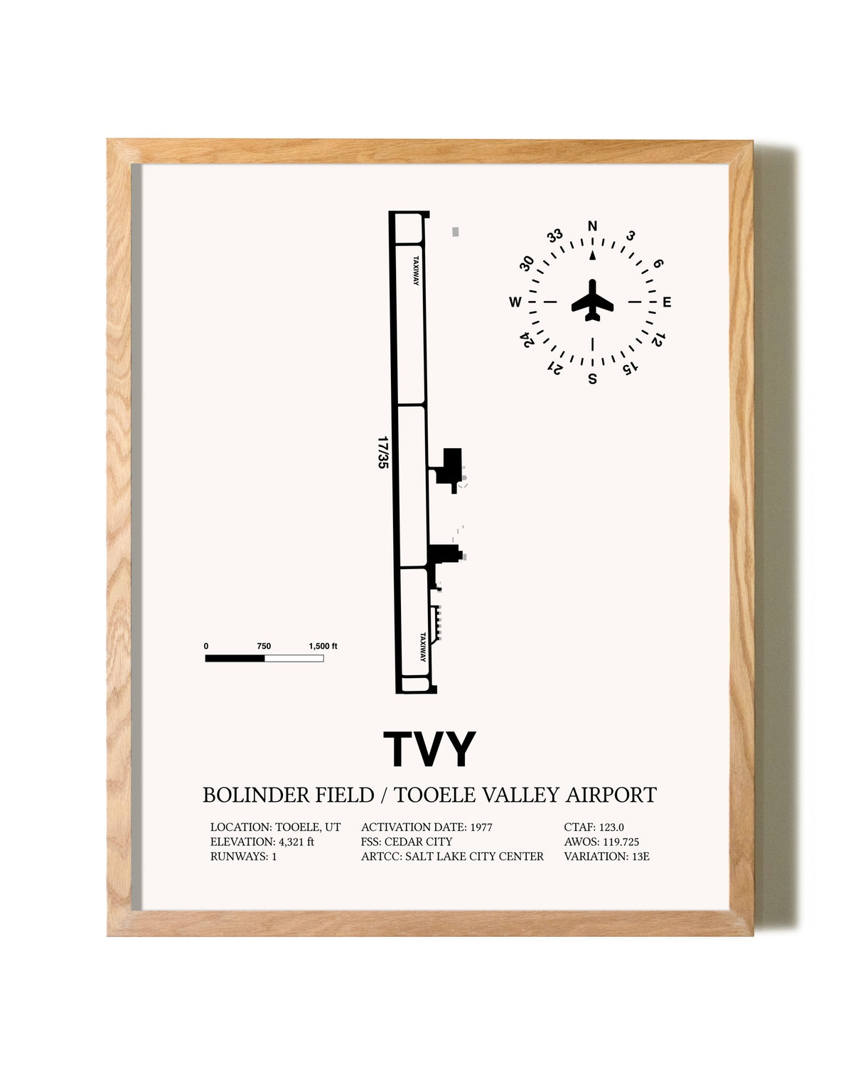 Bolinder Field / Tooele Valley Airport framed print in natural wood frame