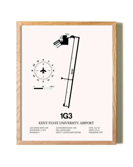Kent State University Airport framed print in natural wood frame