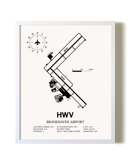 Brookhaven Airport airport map poster in oak frame