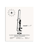 Gray Ellison Onizuka Kona International Airport At Keahole framed poster displayed in an airplane hangar