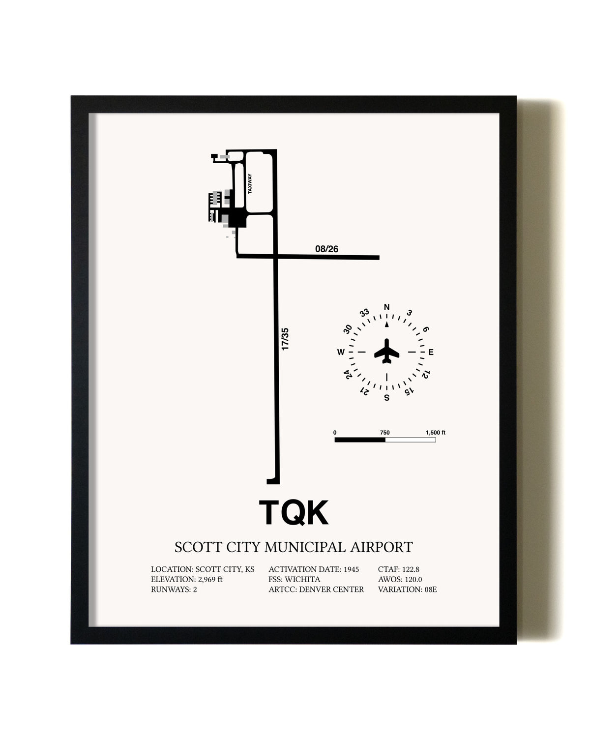 Framed Scott City Municipal Airport wall art poster in black frame