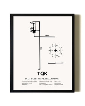 Framed Scott City Municipal Airport wall art poster in black frame