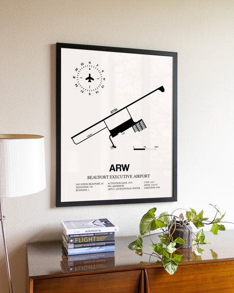 Beaufort Executive Airport aviation wall décor in black wood frame
