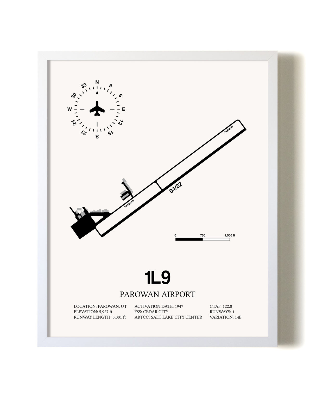 Parowan Airport airport map poster in oak frame