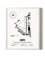Arlington Municipal Airport airport map poster in oak frame