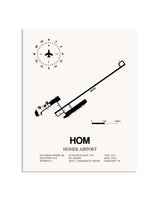 Gray Homer Airport framed poster displayed in an airplane hangar