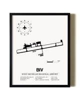 Framed West Michigan Regional Airport wall art poster in black frame