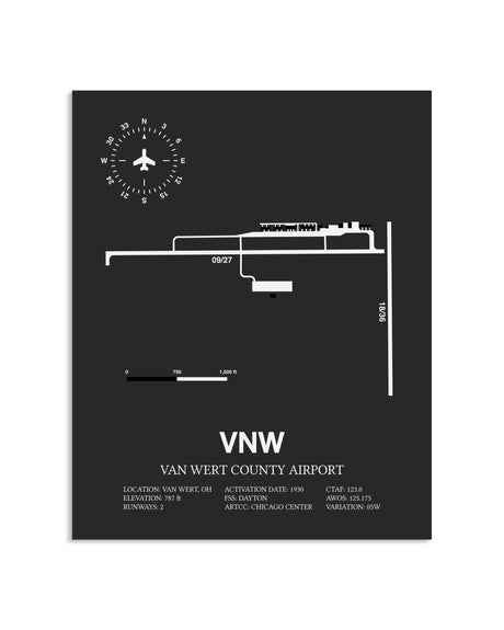 Gray Framed Van Wert County Airport layout wall art poster
