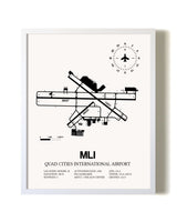 Quad Cities International Airport airport map poster in oak frame
