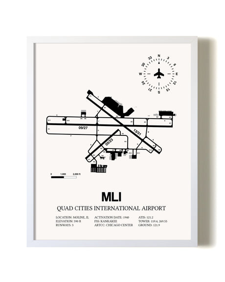 Quad Cities International Airport airport map poster in oak frame