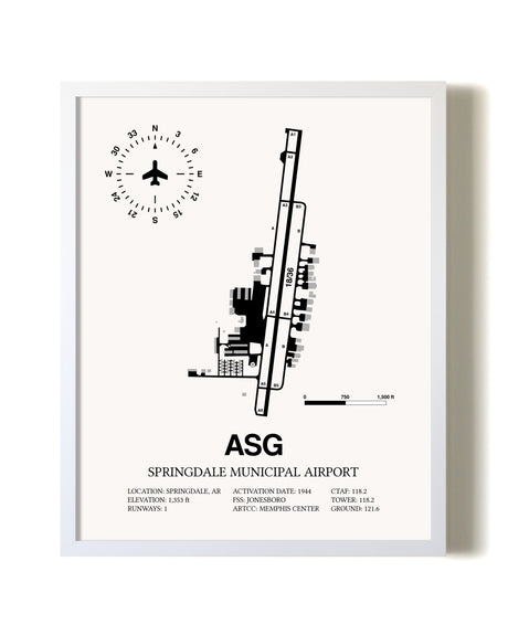 Springdale Municipal Airport airport map poster in oak frame
