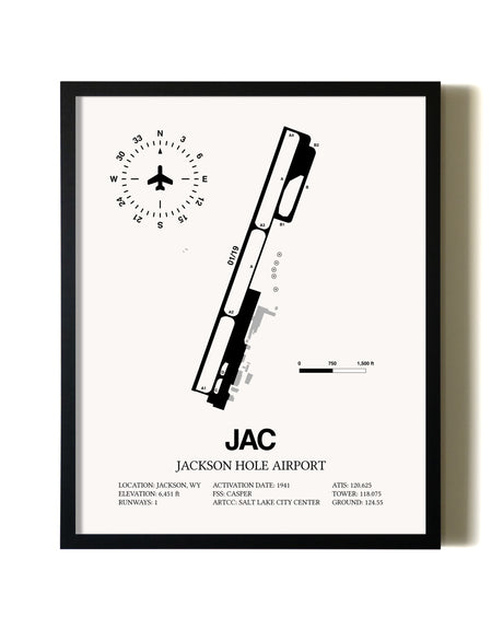 Framed Jackson Hole Airport wall art poster in black frame