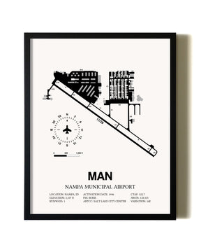 Framed Nampa Municipal Airport wall art poster in black frame
