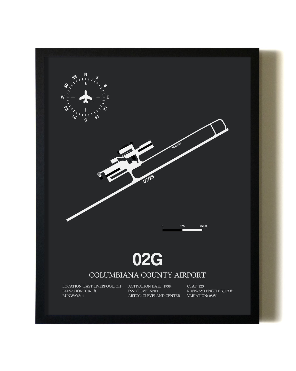 Unframed Columbiana County Airport map print poster