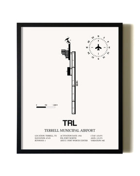 Framed Terrell Municipal Airport wall art poster in black frame