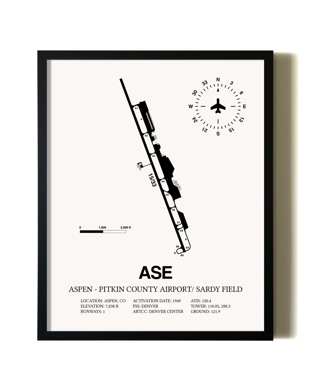 Framed Aspen-Pitkin County Airport / Sardy Field wall art poster in black frame
