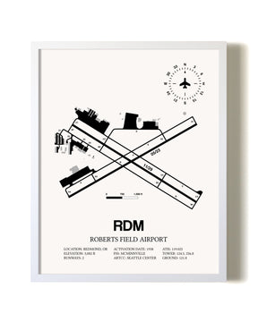 Roberts Field Airport airport map poster in oak frame