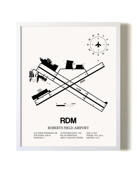 Roberts Field Airport airport map poster in oak frame